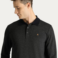 Dark Anthracite Polo Collar Patterned Embroidered Sweatshirt