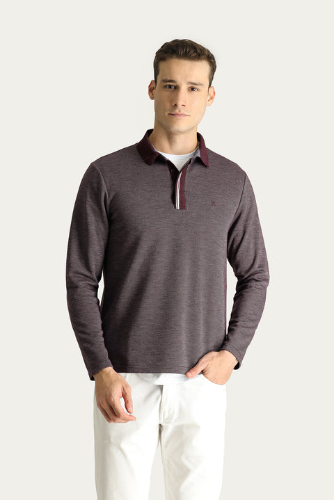 Dark Burgundy Polo Shirt with Embroidered Design