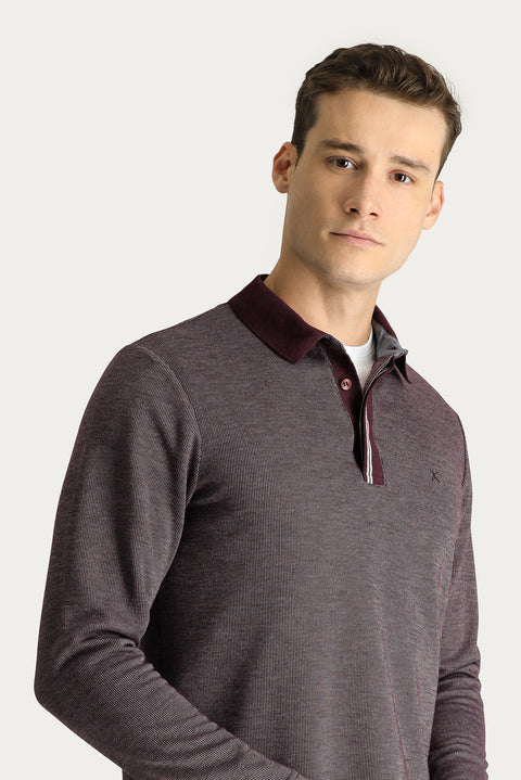 Dark Burgundy Polo Shirt with Embroidered Design