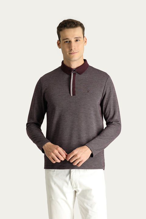 Dark Burgundy Polo Shirt with Embroidered Design