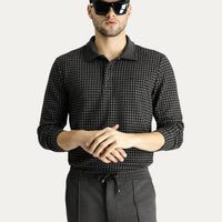 Black Polo Shirt with Embroidered Design