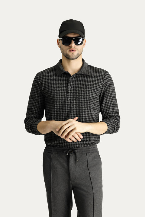 Black Polo Shirt with Embroidered Design