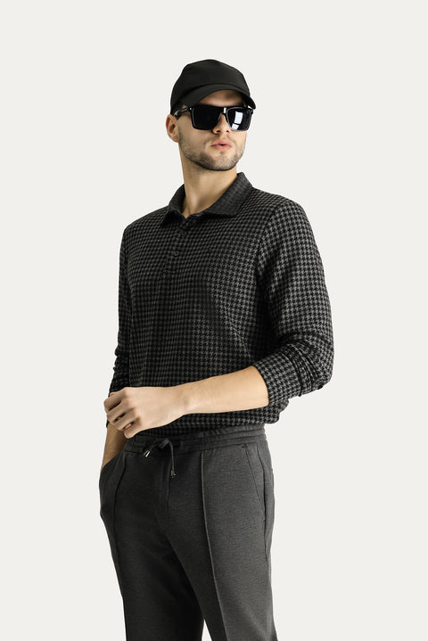 Black Polo Shirt with Embroidered Design