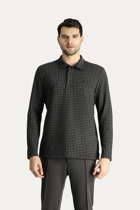 Black Polo Shirt with Embroidered Design