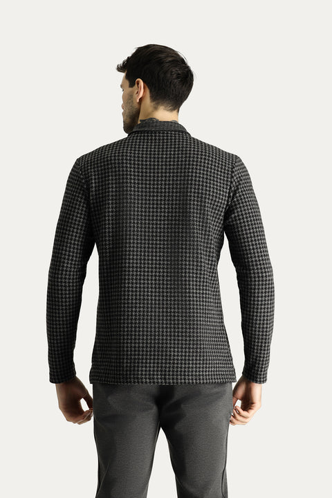 Black Polo Shirt with Embroidered Design