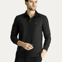 Orta Anrasit Melanj Polo Yaka Regular Fit Desenli Nakışlı Sweatshirt