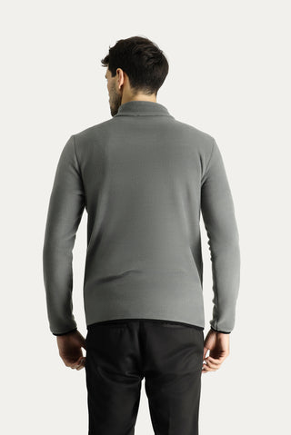  Orta Gri Melanj Dik Yaka Yarım Fermuarlı Soğuk Geçirmez Tüylenme Yapmayan Cep Detaylı Polar Sweatshirt