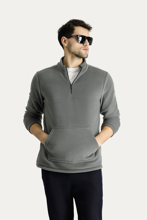 Medium Grey Half-Zip Fleece Sweatshirt