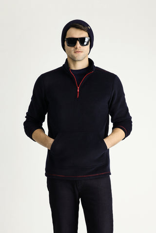  Koyu Lacivert Yarım Fermuarlı Polar Sweatshirt