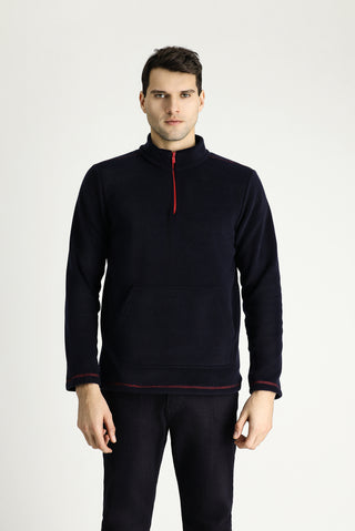  Koyu Lacivert Yarım Fermuarlı Polar Sweatshirt