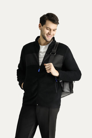 Siyah Fermuarlı Polar Sweatshirt