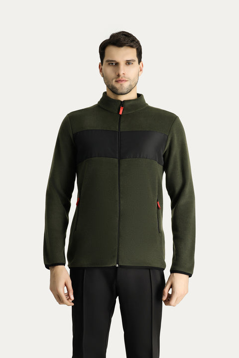 Medium Khaki Zip-Up Fleece Sweatshirt