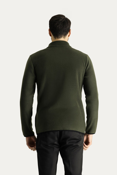 Medium Khaki Zip-Up Fleece Sweatshirt