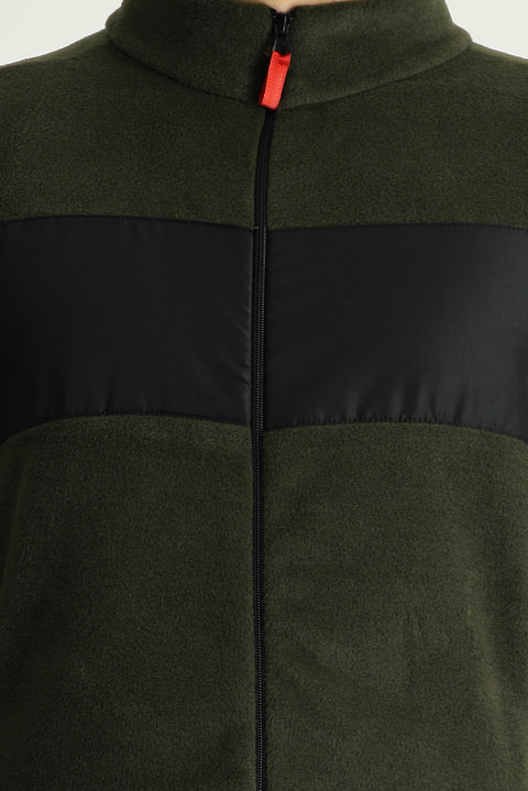 Medium Khaki Zip-Up Fleece Sweatshirt