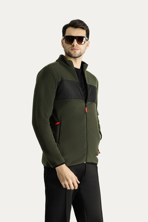 Medium Khaki Zip-Up Fleece Sweatshirt