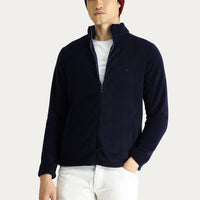 Dark Navy Embroidered Fleece Sweatshirt with Zip-Up