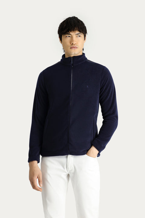 Dark Navy Embroidered Fleece Sweatshirt with Zip-Up