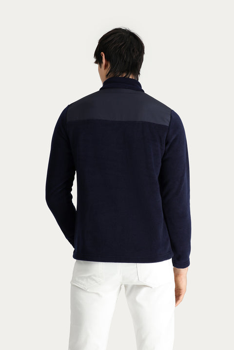 Dark Navy Embroidered Fleece Sweatshirt with Zip-Up
