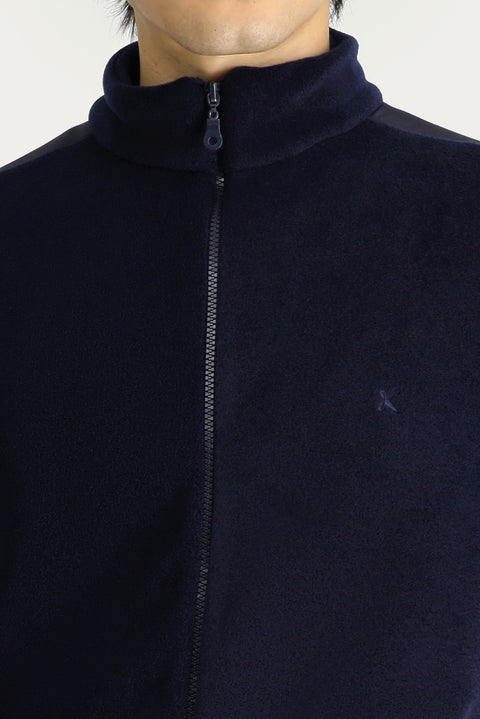 Dark Navy Embroidered Fleece Sweatshirt with Zip-Up