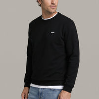 Black Crew Neck Regular Fit Embroidered Basic Thin Sweatshirt
