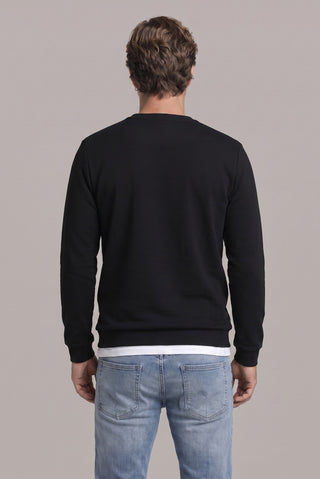 Siyah Bisiklet Yaka Regular Fit Nakışlı Basic İnce Sweatshirt