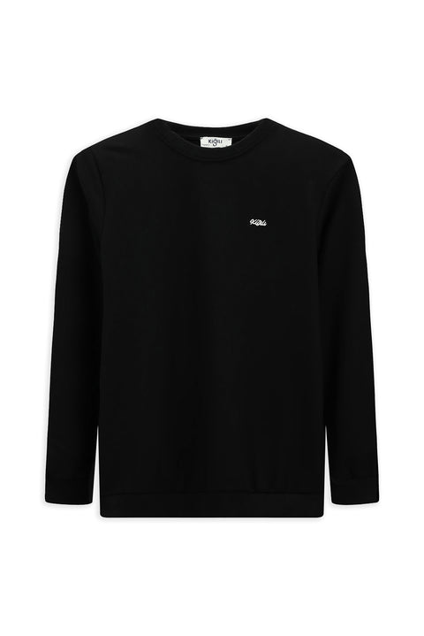 Black Crew Neck Regular Fit Embroidered Basic Thin Sweatshirt