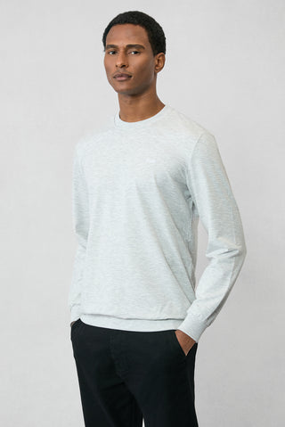  Açık Gri Melanj Bisiklet Yaka Regular Fit Nakışlı Basic İnce Sweatshirt