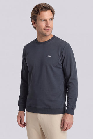  Koyu Füme Bisiklet Yaka Regular Fit Nakışlı Basic İnce Sweatshirt