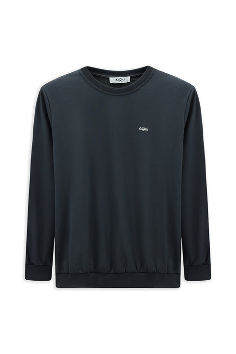 Koyu Füme Bisiklet Yaka Regular Fit Nakışlı Basic İnce Sweatshirt