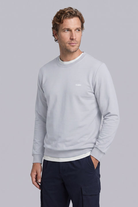 Açık Mavi Bisiklet Yaka Regular Fit Nakışlı Basic İnce Sweatshirt