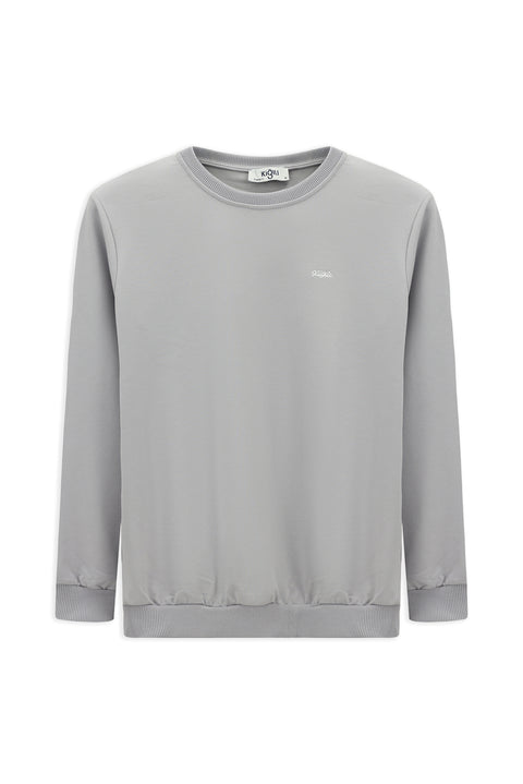 Açık Mavi Bisiklet Yaka Regular Fit Nakışlı Basic İnce Sweatshirt