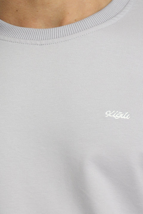 Açık Mavi Bisiklet Yaka Regular Fit Nakışlı Basic İnce Sweatshirt