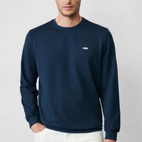 Indigo Crew Neck Regular Fit Embroidered Basic Thin Sweatshirt