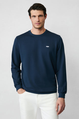  İndigo Bisiklet Yaka Regular Fit Nakışlı Basic İnce Sweatshirt