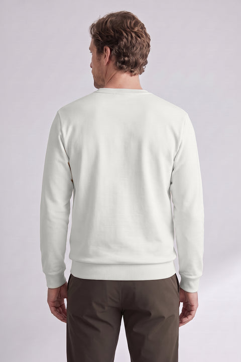 Ekru Bisiklet Yaka Regular Fit Nakışlı Basic İnce Sweatshirt
