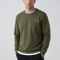 Orta Haki Bisiklet Yaka Regular Fit Nakışlı Basic İnce Sweatshirt