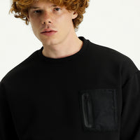 Black Crew Neck Printed Oversize Cotton Sweatshirt