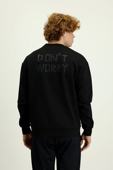 Black Crew Neck Printed Oversize Cotton Sweatshirt