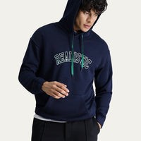 Dark Navy Hooded Embroidered Oversize Cotton Sweatshirt
