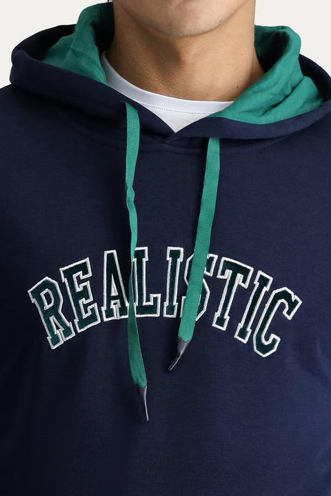 Dark Navy Hooded Embroidered Oversize Cotton Sweatshirt