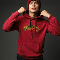 Dark Red Hooded Embroidered Oversize Cotton Sweatshirt