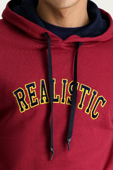 Dark Red Hooded Embroidered Oversize Cotton Sweatshirt