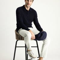 Dark Navy Polo Collar Regular Fit Cotton Knit Sweater