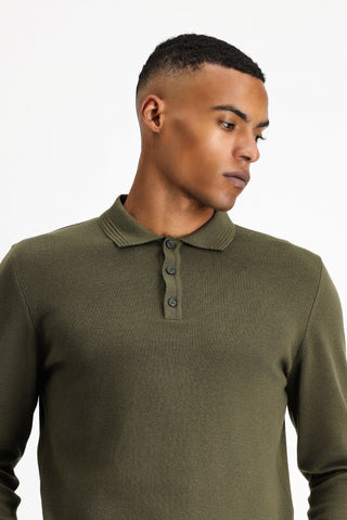  Orta Haki Polo Yaka Regular Fit Pamuklu Triko Kazak