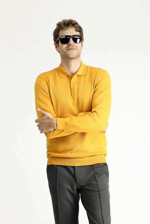 Hardal Polo Yaka Regular Fit Pamuklu Triko Kazak