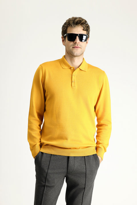 Hardal Polo Yaka Regular Fit Pamuklu Triko Kazak