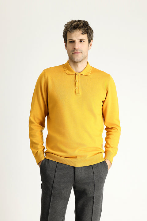 Hardal Polo Yaka Regular Fit Pamuklu Triko Kazak