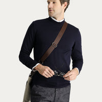 Dark Navy Semi-Turtleneck Regular Fit Cotton Knit Sweater