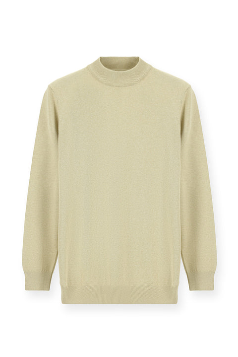 Medium Beige Half Turtleneck Regular Fit Cotton Knit Sweater