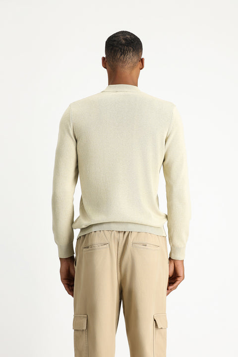 Medium Beige Half Turtleneck Regular Fit Cotton Knit Sweater